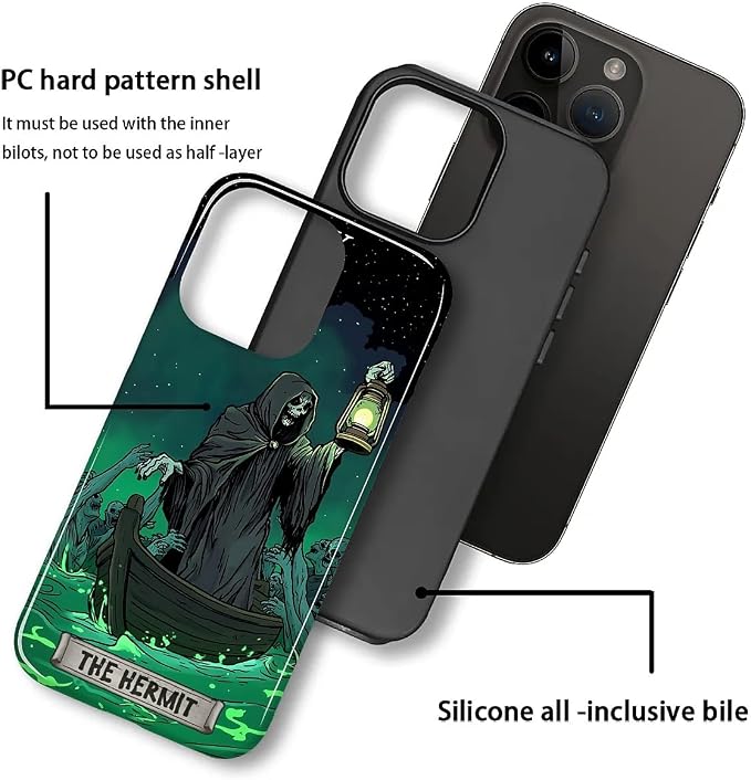 ZHEGAILIAN Case for iPhone 14 Pro, The Hermit Night Skull Durable Shockproof - Image 2