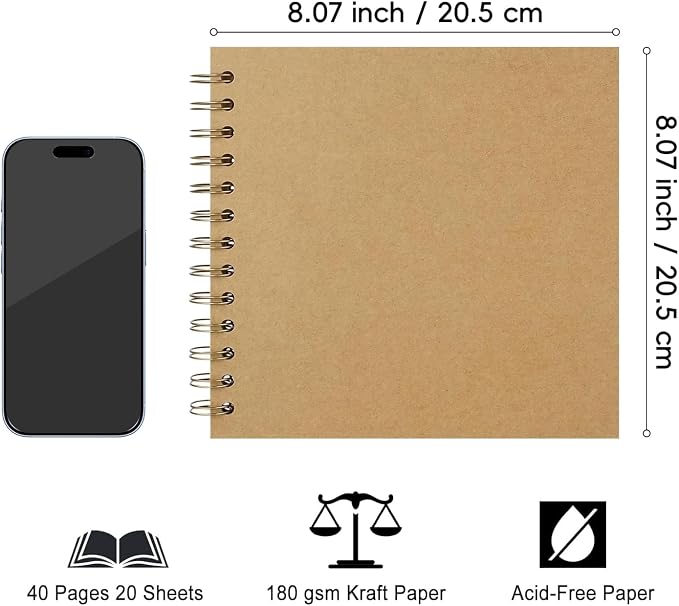 DIY Scrapbook Album 8x8 Inch, Hardcover Kraft Paper Scrap Book Photo Album - Image 3
