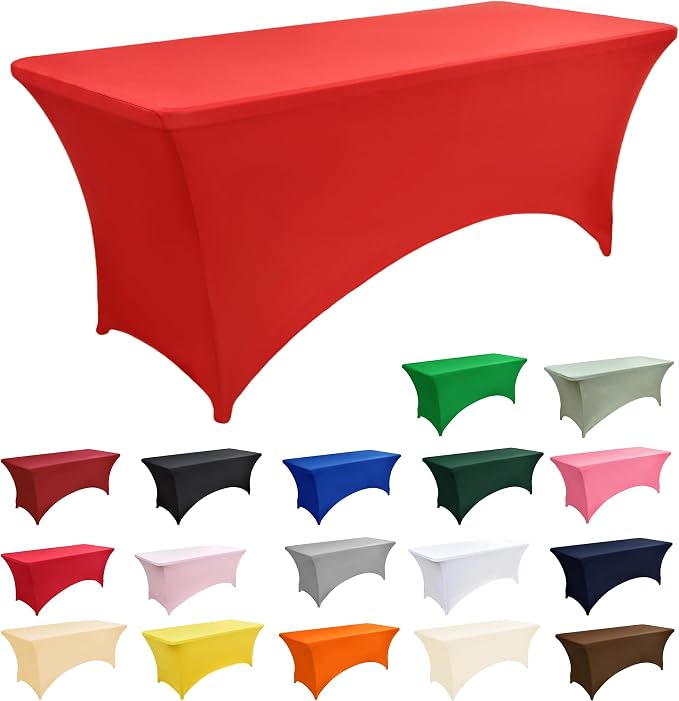 10-Pack 6ft Red Spandex Table Covers - Image 3
