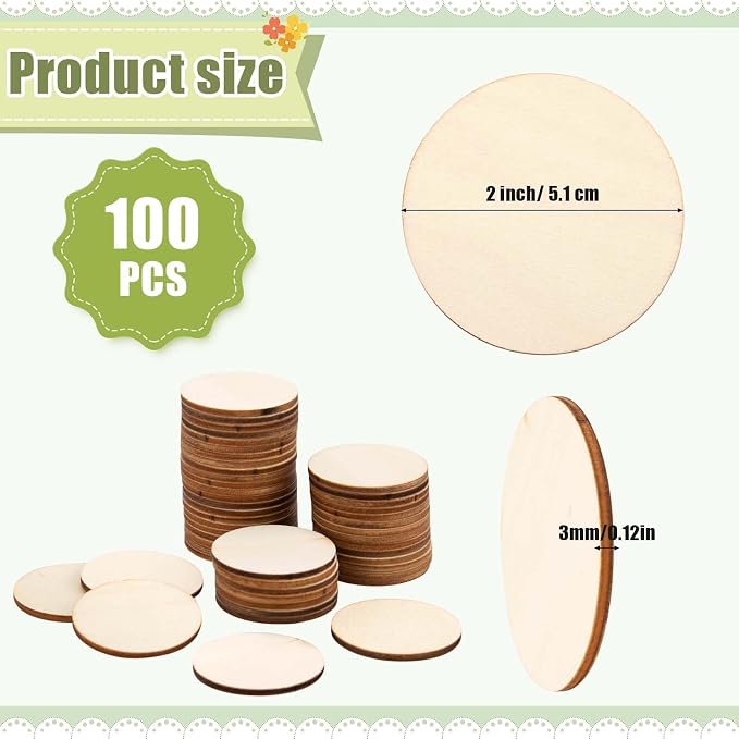 100 Pieces Unfinished Wood Circles - Image 2