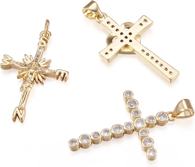 Cheriswelry 8Pcs Cubic Zirconia Cross Charms Real 16K Gold Plated CZ Micro Pave - Image 7