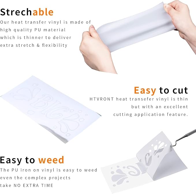 HTVRONT White HTV Heat Transfer Vinyl Bundle: 24 Pack 12"x12" Iron on Vinyl | - Image 7