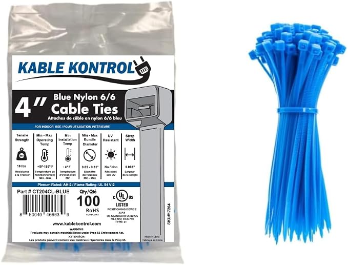 Kable Kontrol Blue Zip Ties 4 Inch 100 Pcs, 18 Lbs Tensile Strength, by KABLEKONTROL%C2%AE