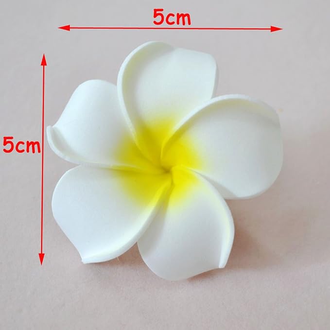 Pursuestar 100Pcs White Foam Hawaiian Frangipani Artificial Plumeria Flower - Image 2