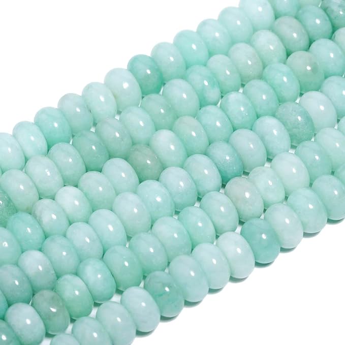 Songxi 5x8mm Natural Light Green Stone Rondelle Beads, Gemstone - Image 2