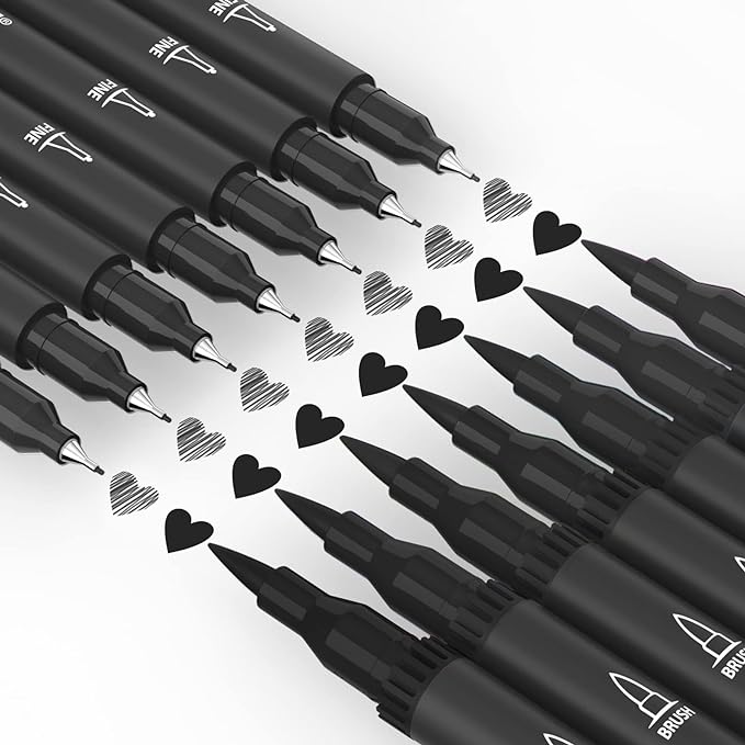 Drawing Pens, 12 Pack Dual Brush Pens Black Markers - Image 4
