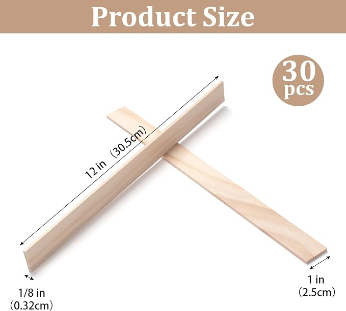 Wooden Dowels for Crafts, Wood Trim Wood Strips Slats for Wall 1/8" × 1" × 12" - Image 3
