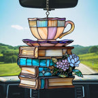 Flowers Book and Tea Acrylic Suncatcher Stained Glass Effect Window Car Hanging - Image 5