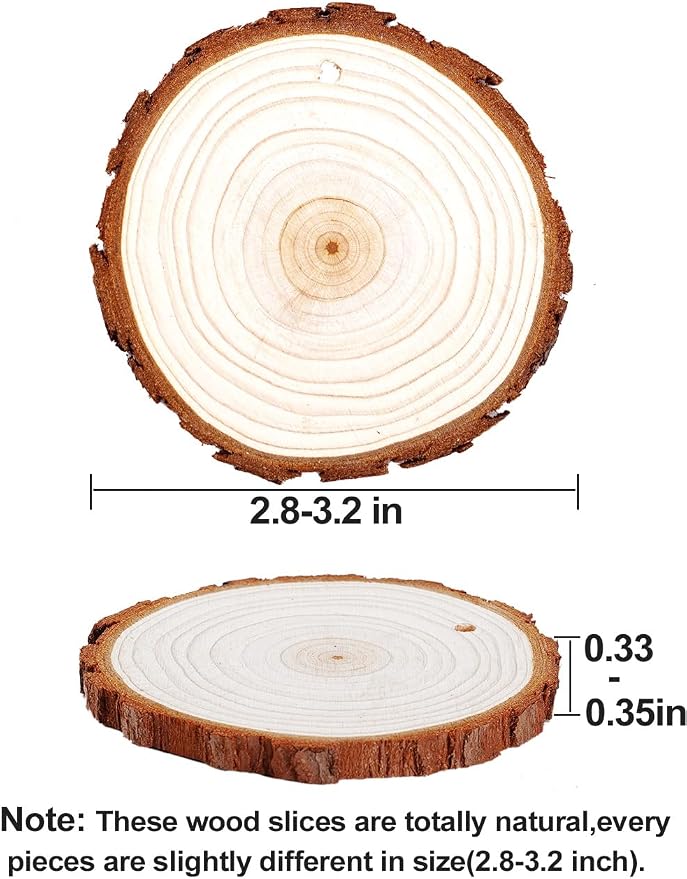 wohohoho 32pcs 2.8-3.2 inches Natural Wood Slices, Unfinished Craft Wood Kit - Image 2