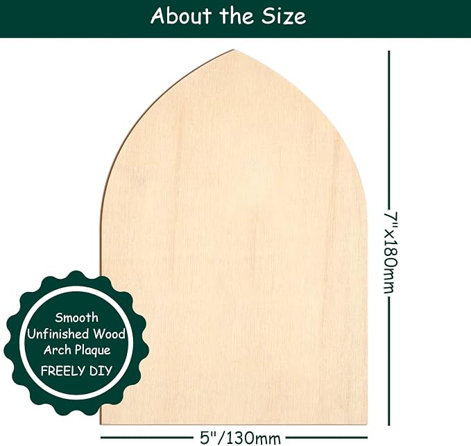 12 Pack Unfinished Gothic Arch Wood Plaque, 5” x 7” Basswood Shield Plaque - Image 2
