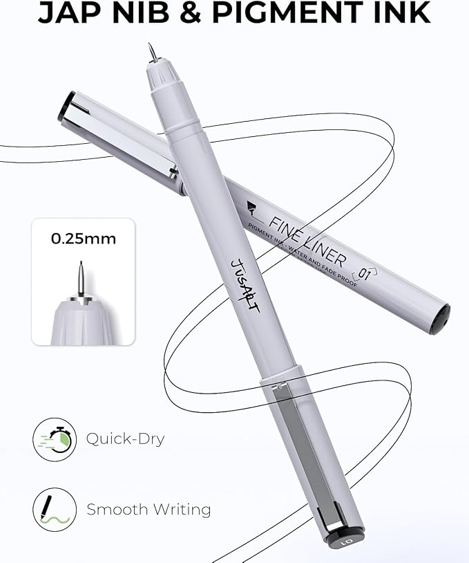 JusArt Fineliner Pens, 0.25mm Ultra Fine Point Pens 01, No Bleed, Waterproof - Image 9