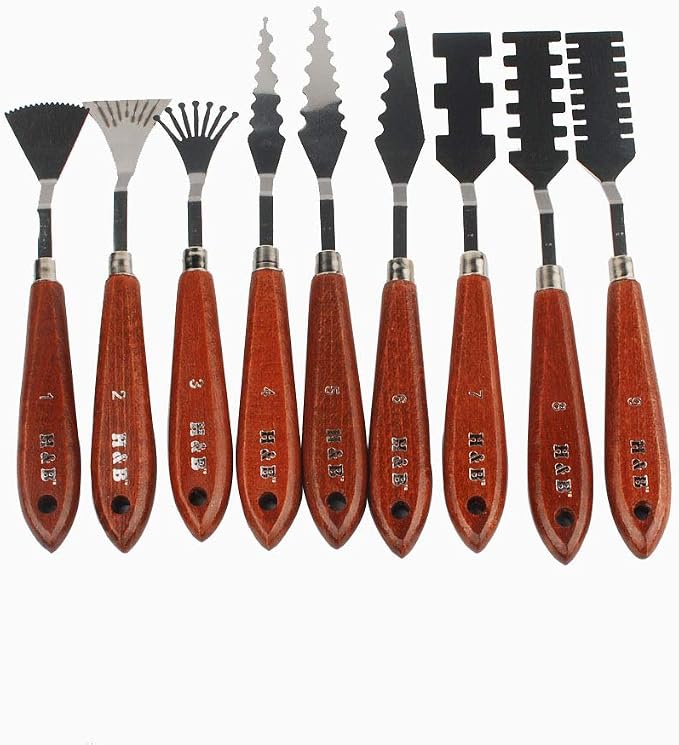 NWFashion Wood Handle Palette Knives 9 Piece Create Texture Spatulas by NWFashion