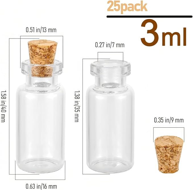 Ellbest 25Pack 3ml Mini Clear Glass Bottles - Image 2