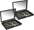 MOOCA 2 Pcs Wood Tempered Glass Top Jewelry Display Case Accessories Storage Box by Mooca