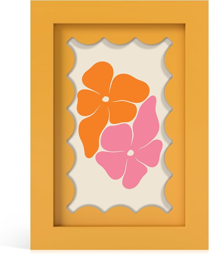 4x6 Picture Frame with Real Glass, Wooden cute 4 x 6 Photo Frame with Wavy Mat by THKRLOF