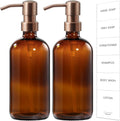 GMISUN Amber Glass Soap Dispenser, 2 Pack Bathroom Hand Soap Dispensers with Rose Gold Pump, 17 Fl Oz Kitchen Hand and Dish Soap Dispenser Set, Modern Vintage Liquid Brown Soap Dispensers Bottle