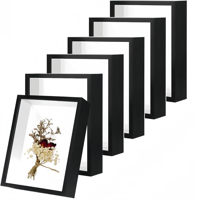 HD Glass HD Glass Wooden Black Hollow Photo Frame, 4x6 Shadow Box Frame by CROISSANT