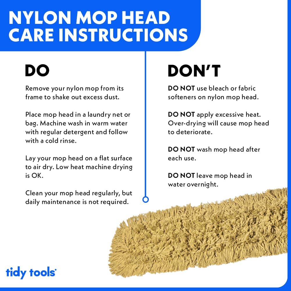 Commercial Dust Mop Replacement Head - 24 x 5 in. Cotton Nylon Reusable Mop Head- Industrial Dust Mop Refill for Floor Cleaning & Janitorial Supplies, Yellow