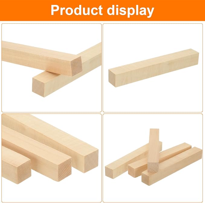 MECCANIXITY 4Pcs Basswood Carving Block, 0.8"x0.8"x6" Square Wooden Dowels - Image 4