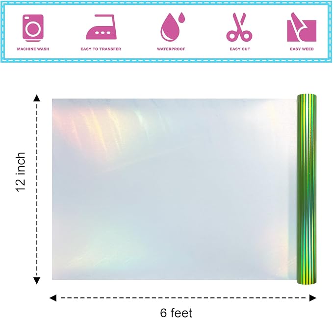 Sheet Metallic Foil Heat Transfer Vinyl olographic Green 12Inch*6Ft HTV - Image 2