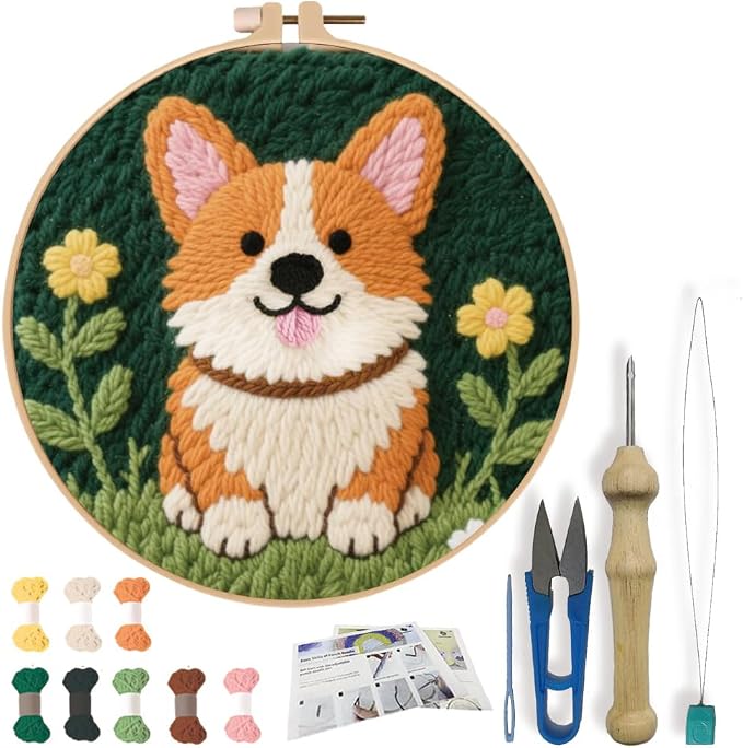 FREEBLOSS DIY Corgi Punch Needle Kit by FreeandCreativeCraftsArt