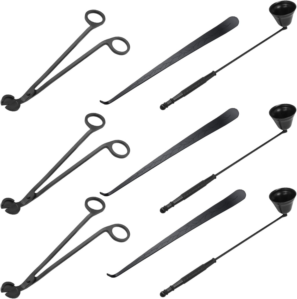 3 in 1 Candle Accessory Set(3 Set), Premium Candle Wick Trimmer, Candle Snuffer, Wick Dipper, Elegant Candle Care Kit with Gift Package for Candle Lovers (Black)
