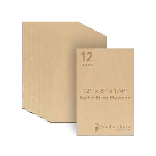 6 mm Baltic Birch Plywood 1/4 x 8 x 12 Inch, Box of 12 B/BB Grade Craft Wood by Woodpeckers