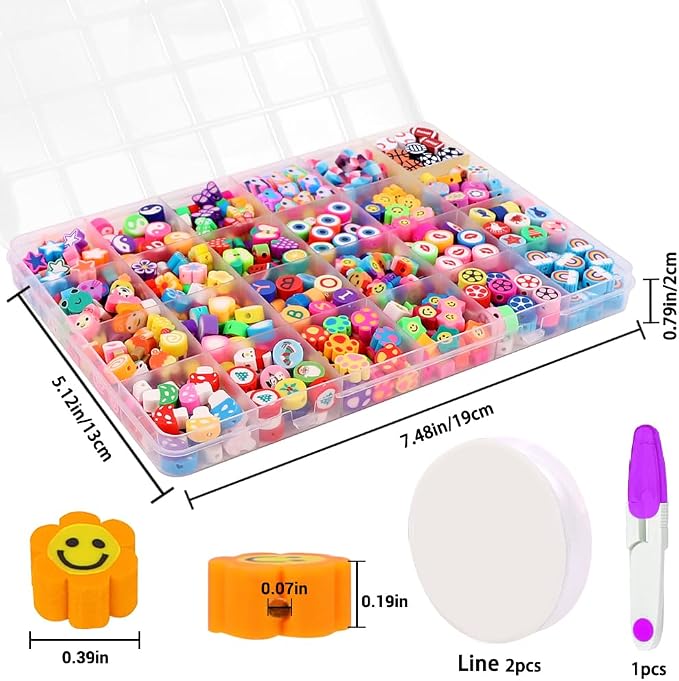 JOICEE 480PCS Fruit Flower Polymer Clay Beads, 24 Style Cute Heart Mushroom - Image 2
