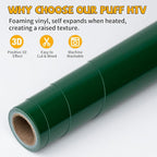 VinylRus Puff Heat Transfer Vinyl-12” x 5ft Green Heavy Duty Puff Iron on Vinyl - Image 4