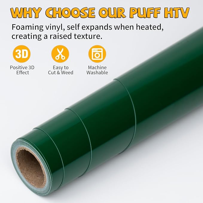 VinylRus Puff Heat Transfer Vinyl-12” x 5ft Green Heavy Duty Puff Iron on Vinyl - Image 4