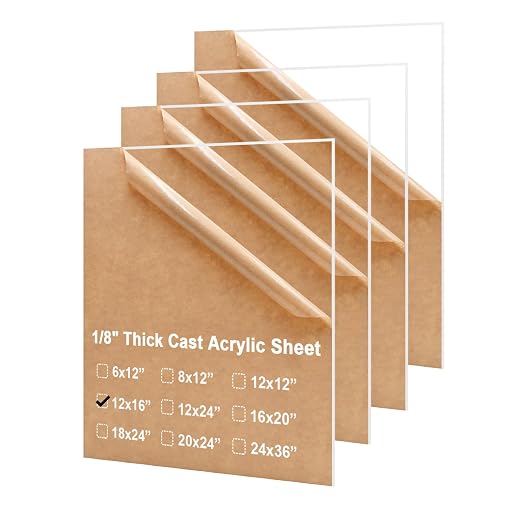 KINLINK 12x16 Plexiglass Sheets 1/8 inch Thick, 3mm Clear Cast Acrylic Sheet by KINLINK