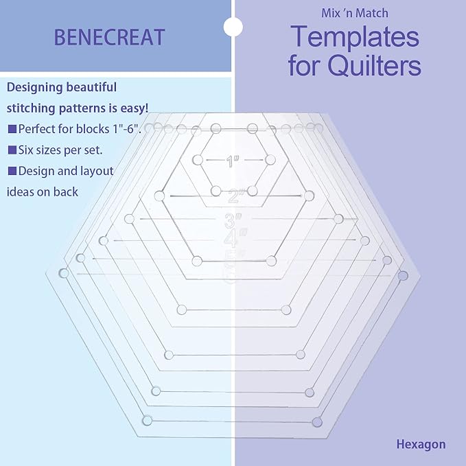 BENECREAT 6Pcs Mixed Sizes Hexagon Quilting Template Transparent Pressure Plate - Image 7