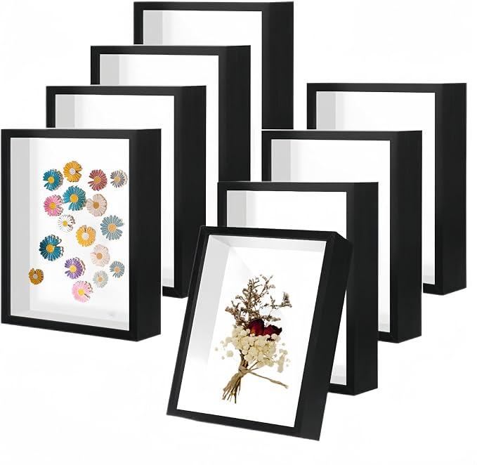 HD Glass Wooden Black Hollow Photo Frame, 4x6 Shadow Box by CROISSANT