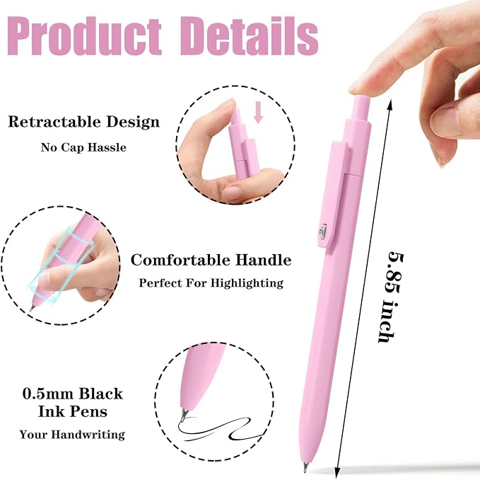 Piochoo Aesthetic Pens, No Smudge Quick Dry Smooth Writing Pens, Cute Black Ink - Image 8