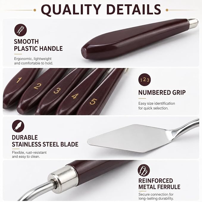 5-Piece Stainless Steel Palette Knife Set | Oil, Watercolor Painting, Cake - Image 8