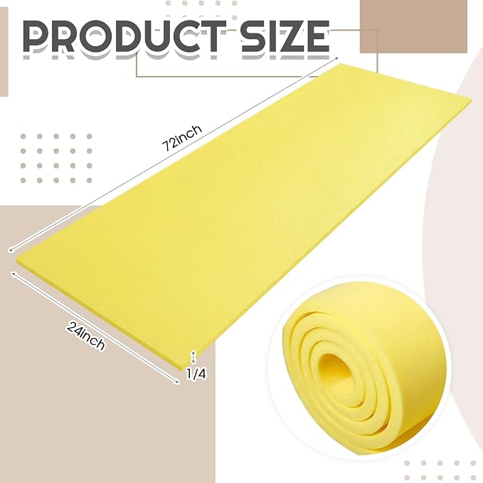 Amylove 1 Pack Polyurethane Foam 1/4" x 24" x 72" High Density Cushion - Image 2
