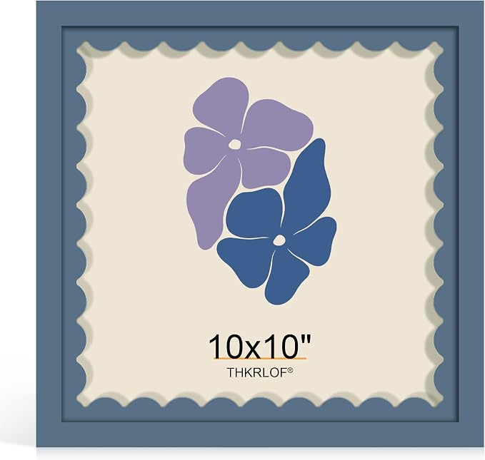 10x10 Picture Frame with Wavy Mat, Wooden Real Glass 10 x 10 Photo Frame by THKRLOF