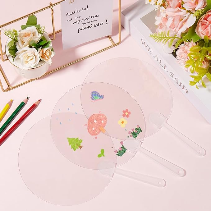 10Pcs 6.7in Plastic Round Hand Fan Blank Hand Fans Bulk Summer Round PVC Clear - Image 4