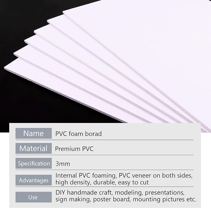 DIYASY 6 Sheets 3mm White Foam Boards, 11.8 x 7.8inch Rectangle Foam PVC Sheet - Image 3