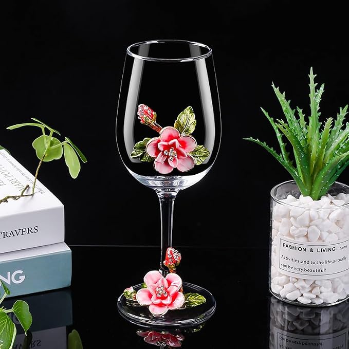 Simcat Handmade Painted Enamel Flower Glass Wine Glasses Transparent Refined - Image 6