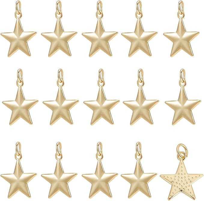 Beebeecraft 1 Box 20Pcs Star Charms Real 18K Gold Plated Five-Pointed Pentagram by Beebeecraft
