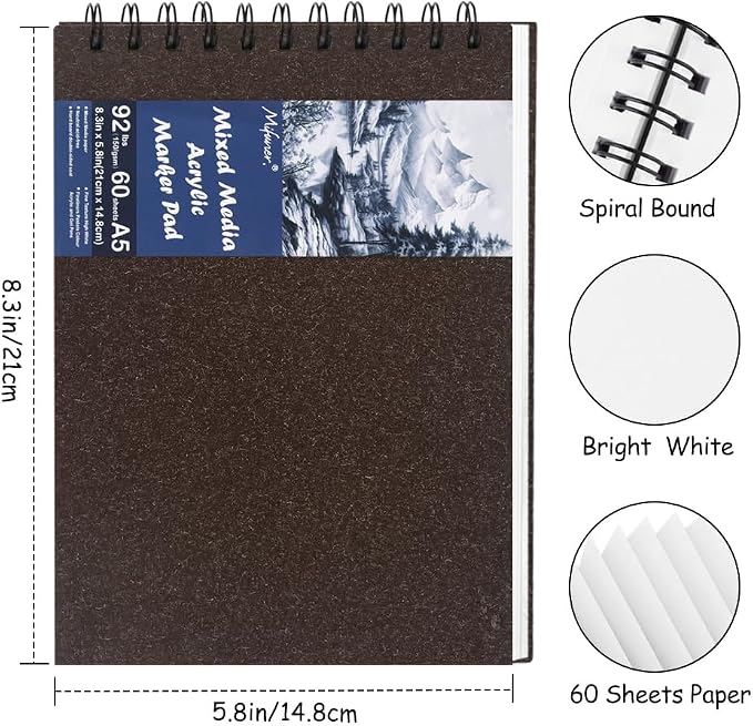 8.3x5.8 Sketch Book, Top Spiral Bound Sketch Pad, 60sheets 92lb/150gsm Bright - Image 2