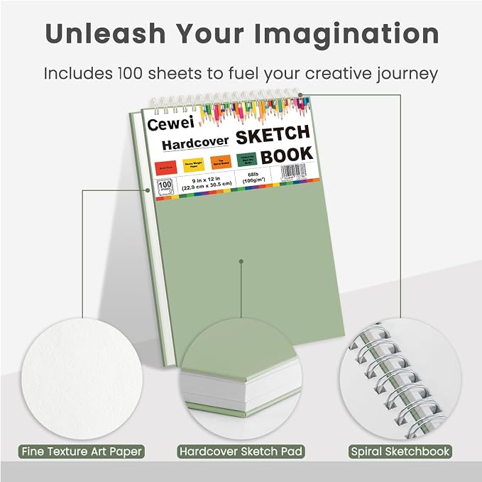 Cewei 9x12 Drawing Paper Pad, 100 Sheets, Spiral Bound Sketchbook, 68lb/100gsm - Image 4