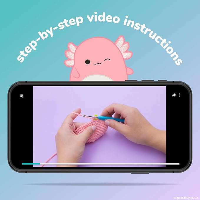 Original Squishmallows™ Crochet Kit – Archie Bag Charm, Axolotl Crochet Kit - Image 3