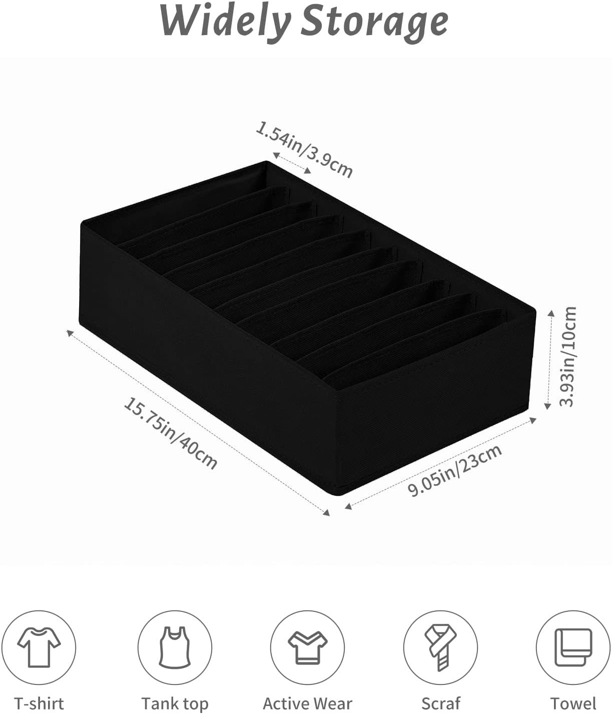 4 Packs T-shirt Drawer Organizers for Clothing,10 Grids Compartment Wardrobe Storage Box, Washable Clothes Organizer for Folded Clothes, T-shirt, Legging-Black