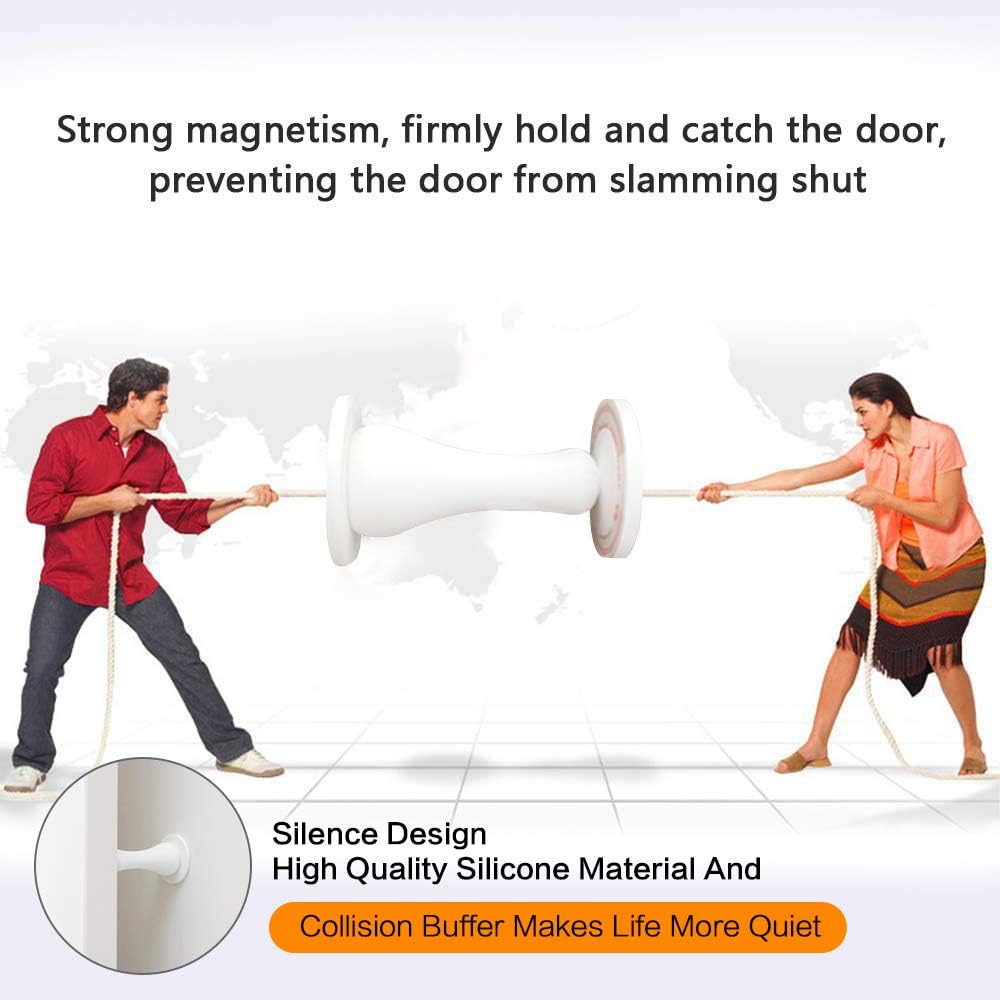 Magnetic Door Stopper Self Adhesive, Silicone Door Stop Holder Wall Mount Damage-Free with Durable Reusable Waterproof House Door Stopper, No Need to Drill Collision Mute No Trace (White)