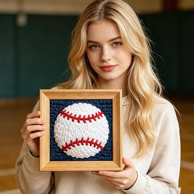 INFUNLY Baseball Punch Needle Embroidery Kit 9.4 Inch Square Punch Needle Craft - Image 7