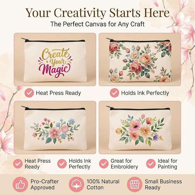 20 PCs Blank canvas Zipper Pouch, Makeup Bags Bulk Pencil Pouch - Image 3