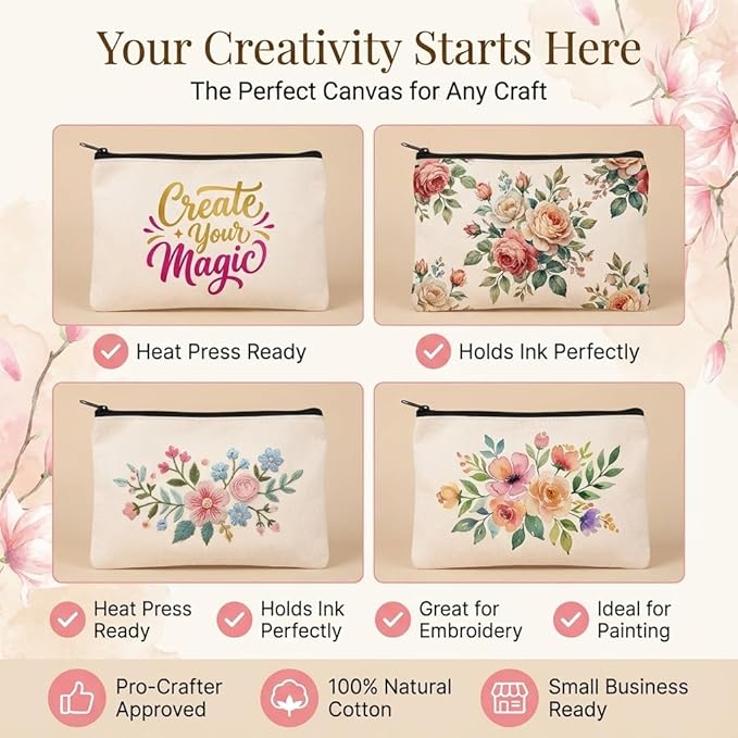 80 PCs Blank canvas Zipper Pouch, Makeup Bags Bulk Pencil Pouch - Image 3