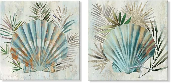 JAPO ART Turquoise Shell by PI Creative Art Modern Canvas seashells Wall by JAPOART